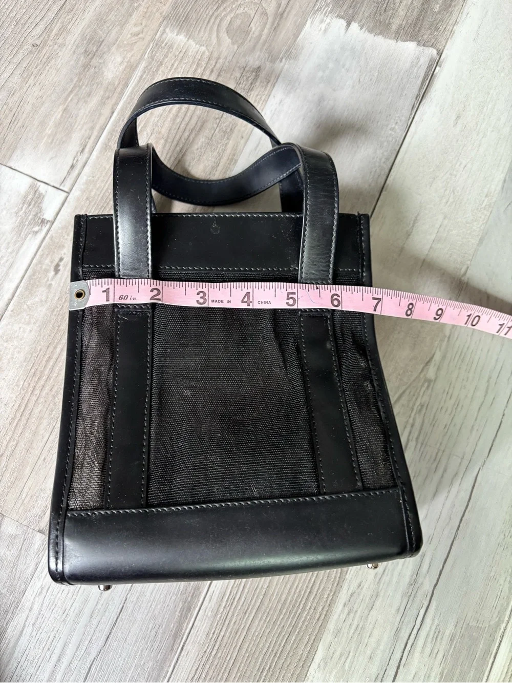 Gucci Black Mesh & Leather Structured Tote with Signature Tag